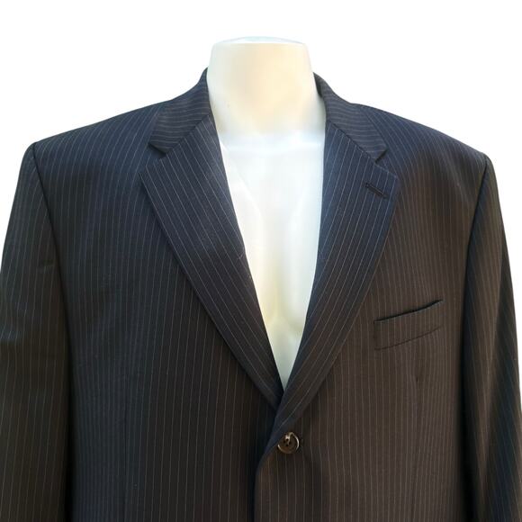 Ralph Lauren Sport Coat Jacket Chest 48” Black Wool Pinstripe Single Breasted - Picture 2 of 13